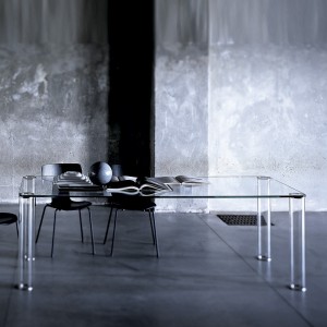 Mesa rectangular Pipeline tavoli alti de Glas Italia. Mesas cristal.