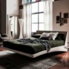 Cama Dylan de Cattelan Italia con patas de acero cromado. Camas de dos plazas.