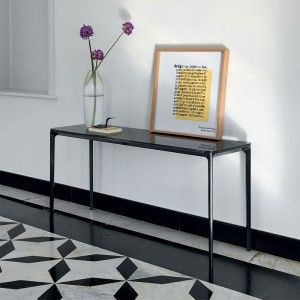 Consola Slim cuatro patas cristal Italia de Sovet. Consola con 4 patas de aluminio