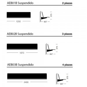 Banco suspendido Aero de Sellex. Banco para pasillos y hallas de edificios.
