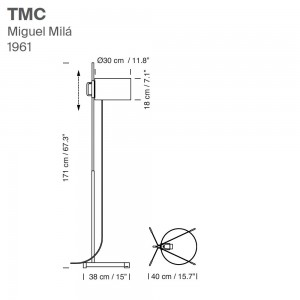 Lámpara pie TMC 1961 de Santa & Cole. Lámparas de diseño moderno y elegante.