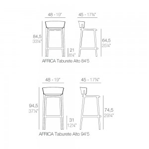 Medidas del taburete modelo Africa de Vondom 