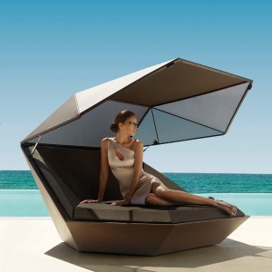 Cama Daybed Faz Parasol con Iluminación Led Tela Náutica y Ruedas