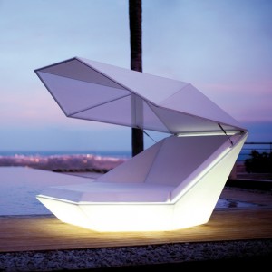Cama Daybed Faz Parasol con Iluminación Led Tela Náutica y Ruedas