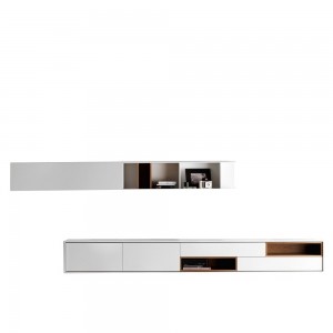 Mueble salón Aura C4 de Treku. Mueble bajo con estantería colgada.