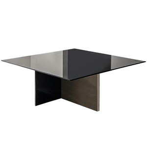 Mesa Regolo cuadrada de Sovet Italia. Mesa con sobre de cristal y base de madera