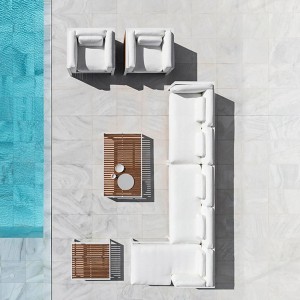 Sofá de diseño modular 1 DNA Teca de Gandia Blasco. Sofás modulares modernos.
