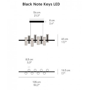 Lámpara suspensión Black note keys de Luzifer. Lámpara colgante de 8 luces