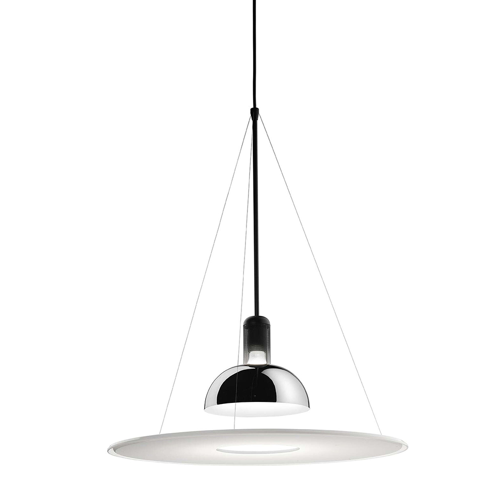 Lámpara de acero en suspensión Frisbi de Flos Iluminación. Lámparas diseño moderno.
