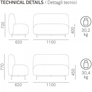 Sofá Buddy 214S de Pedrali. Sofás de diseño. Sofás tapizados para salón.