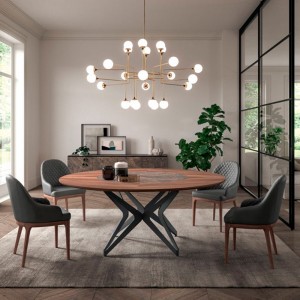 Mesa giratoria para salón DNA con sobre de madera de Ozzio Design.