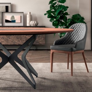 Mesa giratoria para salón DNA con sobre de madera de Ozzio Design.