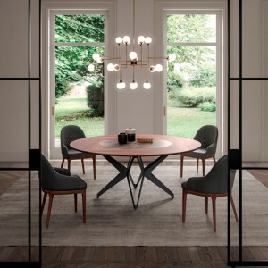 Mesa giratoria para salón DNA con sobre de madera de Ozzio Design.