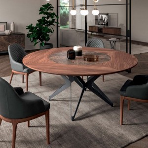 Mesa giratoria para salón DNA con sobre de madera de Ozzio Design.