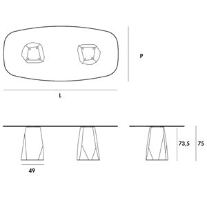 Mesa Deod dos bases cerámica Sovet Italia. Mesa moderna rectangular para salones.