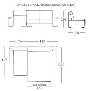 Sofá cama 2 plazas + Chaise Longue Milán de ES Interiorismo. Puf cama y Sofas cama.