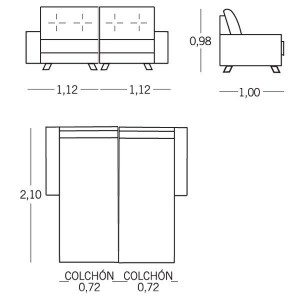 Sofá cama 2 plazas individuales Roma de ES Interiorismo. Puf cama y Sofas cama.