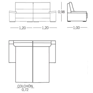 Sofá cama 2 plazas individuales Milán de ES Interiorismo. Puf cama y Sofas cama.