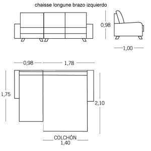 Sofá cama 2 plazas + Chaise Longue París de ES Interiorismo. Puf cama y Sofas cama.
