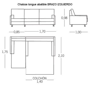 Sofá cama 2 plazas + Chaise Longue Berlín de ES Interiorismo. Puf cama y Sofas cama.