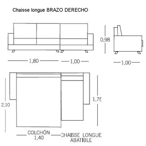 Sofá cama 2 plazas + Chaise Longue Athenas de ES Interiorismo. Puf cama y Sofas cama.