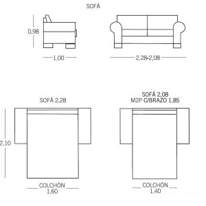 Sofá cama 2 Plazas Nápoles de ES Interiorismo. Puf cama y Sofas cama.