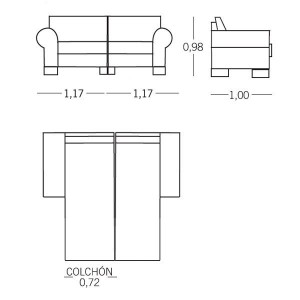 Sofá cama 2 plazas individuales Nápoles de ES Interiorismo. Puf cama y Sofas cama.