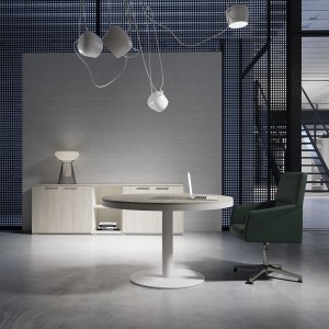 Mesa de juntas redonda moderna de melanina con base de metal de ofifran