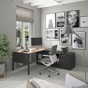 Mesa de oficina ejecutiva moderna de melamina con cajón y archivador de ofifran.