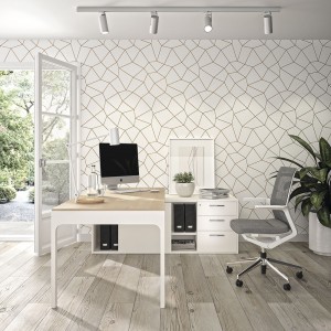 Mesa de oficina ejecutiva moderna de perfil alto con 3 cajones en melamina de ofifran