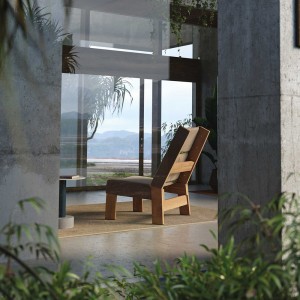 Sillón club de comedor exterior en teca de Kettal colección Band.