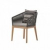 Silla de comedor exterior con pies de teca brazos Bela Rope colección Bitta de Kettal.
