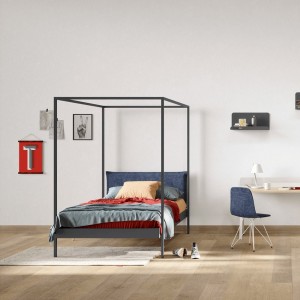 Cama individual Kap con cabecera tapizada ideal para cuartos de niños. Diseño italiano y elegante
