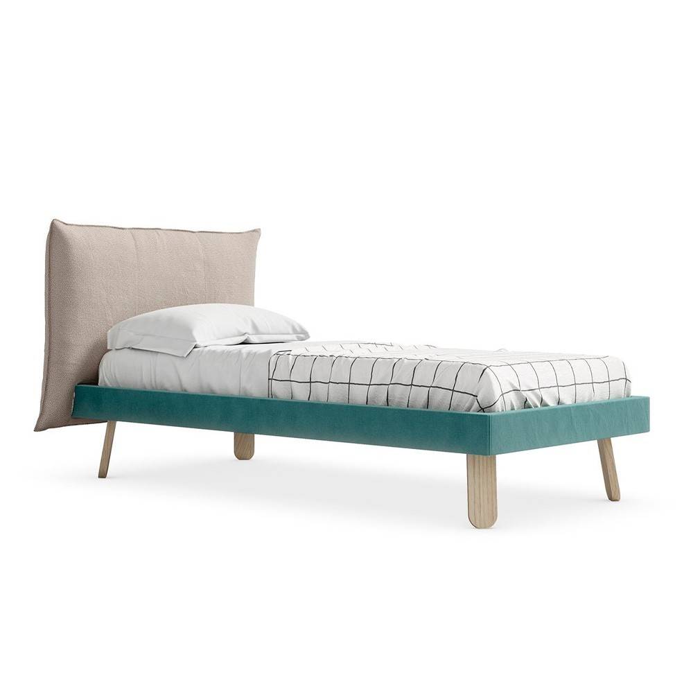 Cama individual Pillow tapiazada Nidi ofrece comodidad y vanguardismo. Ideal para habitaciones juveniles.