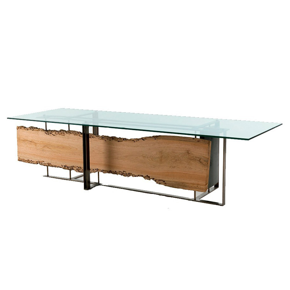 Mesa Rectangular Cornice de Riva1920 de vidrio y madera de alta calidad con un acabado moderno.