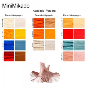 Lámpara suspensión Mikado de Luzifer. Elaborada tiras chapas de madera de forma caótica y armoniosa al mismo tiempo.