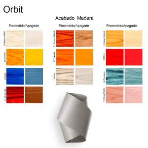 Lámpara aplique pared Orbit de Luzifer. Sencilla  lámpara cuya forma está hecha a mano girando un trozo de chapa de madera