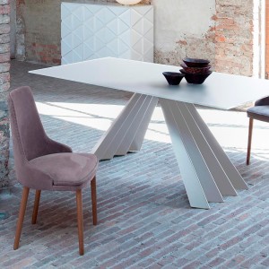 Mesa Ventaglio fija cristal/cerámica de Tonin casa. Muebles modernos de hogar.