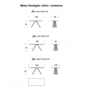 Mesa Ventaglio fija cristal/cerámica de Tonin casa. Muebles modernos de hogar.