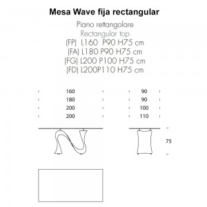 Mesa Wave fija rectangular de Tonin casa. Muebles modernos de hogar.