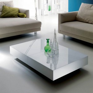 Mesa transformable Box de Ozzio design. Mesa auxiliar de marmol y cristal