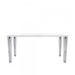 Mesa rectangular TopTop de Kartell con sobre de cristal ideal para salón.