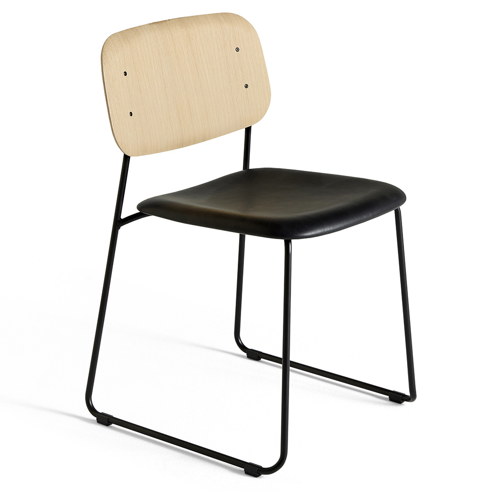 Silla con asiento tapizado Soft Edge 50 de roble con estructura de acero de gran diseño moderno para espacios interiores