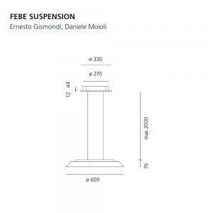 Luz Febe suspendida de Artemide. Lámpara de suspensión circular.