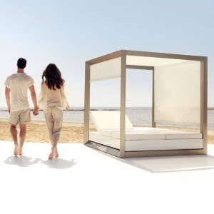 Pérgola Vela Daybed con Base Giratoria 360º y Anclajes al Suelo
