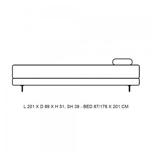 Sofá cama elegante Shine para dormitorio de Softline. Sofacamas de una y dos plazas.