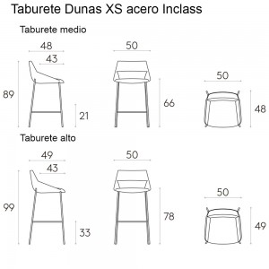 Taburete Dunas XS acero Inclass. Taburetes de diseño ideal para cocina o comedor.