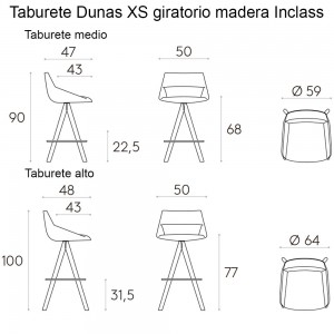 Taburete Dunas XS giratorio madera Inclass. Taburetes de diseño ideal para salón.
