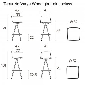 Taburete Varya Wood giratorio Inclass. Taburete de diseño moderno para el hogar.