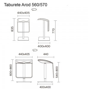 Taburete Arod 560/570  de Pedrali. Taburetes de diseño. Taburetes giratorios.